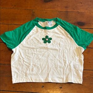 Divided Green and White Flower Crop Top